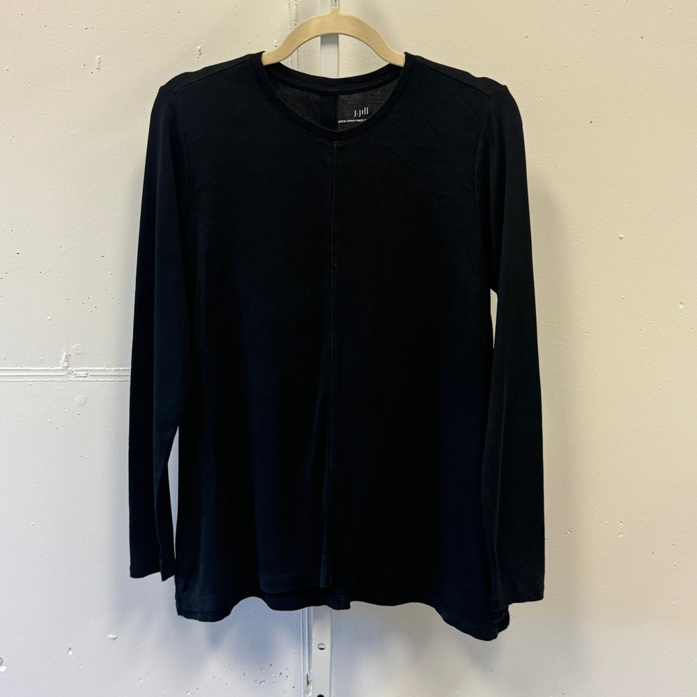 J. Jill Black Pima Cotton Crew-Neck High-Low Long Sleeve Tee Shirt Size Medium